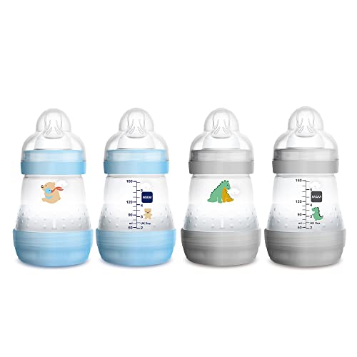 Image of MAM Easy Start Anti-Colic Slow Flow Bottles 5 oz (4-Count), Gray and Blue