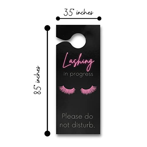 Lashing In Session Door Handle Hang Sign | 5 Pack | 3.5 X 8.5" Inches Large Door Hang Tag Size | Eyelash Extension Supplies | Lash Extension Business Supplies | Black Tag Design #TOP2