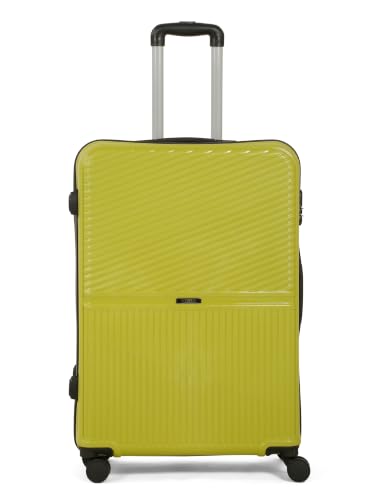 Image of Teakwood Large Size 8 Wheels Trolley Bag, Hard Cabin with Zipper Closure, Adjustable Push Button & Cross Side Strap, Number Lock System 360 Degree (Large, Lime Green)