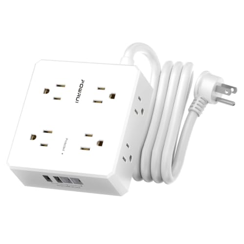 Surge Protector Power Strip - 6 Ft Flat Plug Extension Cord with 8 Widely Outlets and 4 USB Ports(2 USB C), 3 Side Outlet Extender for Home Office, White, ETL Listed