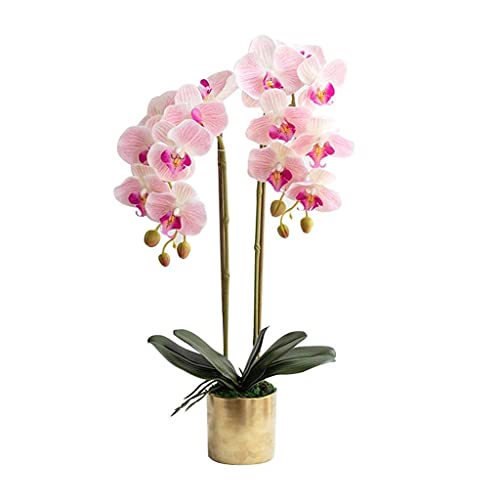 Juego de flores artificiales, flores artificiales Phalaenopsis con maceta, orquídea artificial en jarrón, flores falsas para decoración de sala de estar, hermosas flores artificiales