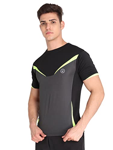 Image of CHKOKKO Men's Round Neck Gym T-Shirt Black Neon Dark Grey XXL