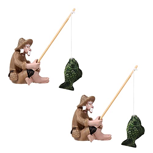 2Pcs Miniaturefishing Old Man Resin Figure Statue Chinese Mudman Sitting Garden Statue Ornament For Outdoor Pool Micro- Landscape Bonsai Garden Crafts Assorted Color, 3.8X2.5Cm #TOP25