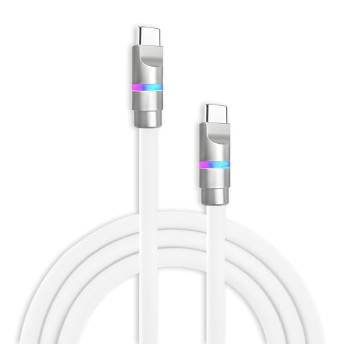 Image of chubbycable Neon Chubby - Fast Charge Cable with Smart Light RGB Color Gradual Light Up LED USB Charging Cable, White, Type-C to Type-C, 9.8 FT