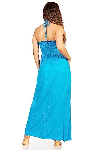 Image of Sakkas Soft Jersey Feel Solid Color Smocked Bodice String Halter Long Dress