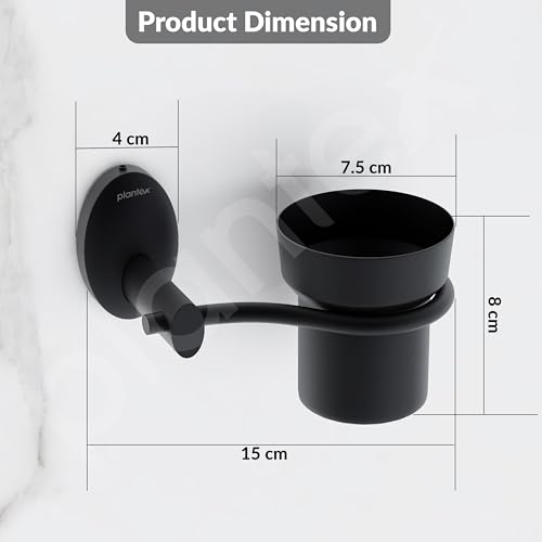 Image of Plantex 304 Grade Stainless Steel Tumbler Holder /Tooth Brush Holder for /Bathroom Accessories - Oreva (Black)