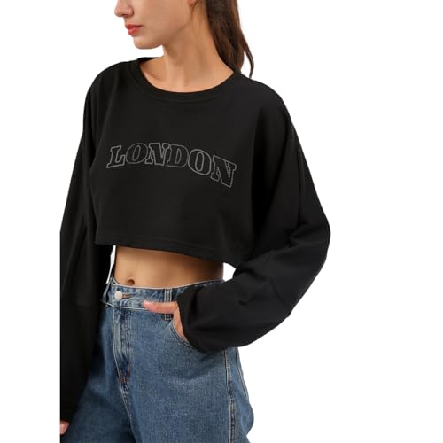 Haut court femme avec sweat à capuche oversize brodé et manches longues