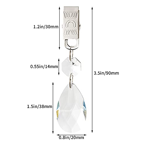 Lystaii 12pcs Tablecloth Weights Set with 12pcs Metal Clip Kit, AB Crystal Teardrop Pendant Glass Tablecloth Weights Heavy Outdoor Prisms Pendants for Home Decoration Picnic Tables Christmas (38mm)