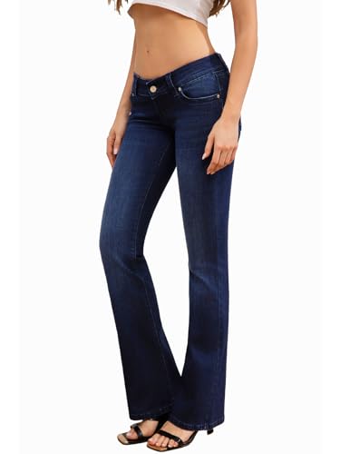 Women's Super Low Rise Stretchy Flared Jeans Slim Fit for Flattering Silhouette Bootcut Denim Pants(Runs Small)