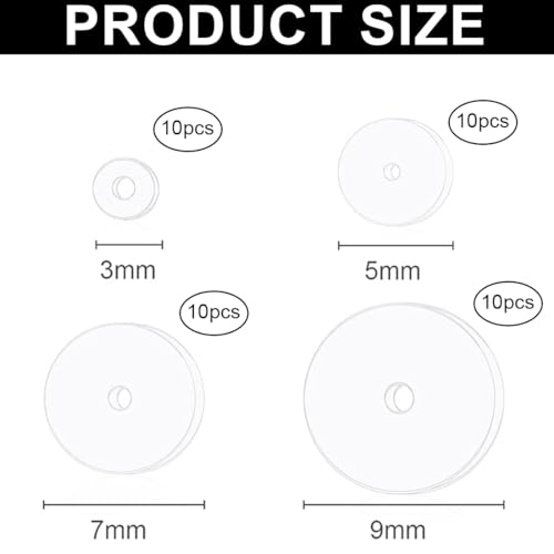 COYUN 40 Stück Anti Wildfleisch Piercing Disc 3/5/7/9mm Silikon Ohrring Rückseiten Clear Disc Pads to Stabilize Earrings Keloid Disc Discs