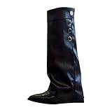 MODSGUE Botas altas hasta la rodilla para mujer, plegables, botas de tiburón, botas por encima de la rodilla, con tacón de bloque, zapatos medievales, botas retro de entretiempo Dressy hasta la