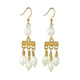 Across The Puddle, Historical Jewelry Collection, 24k GP Roman Crotalia Pompeii Freshwater Cultured Pearls Earrings