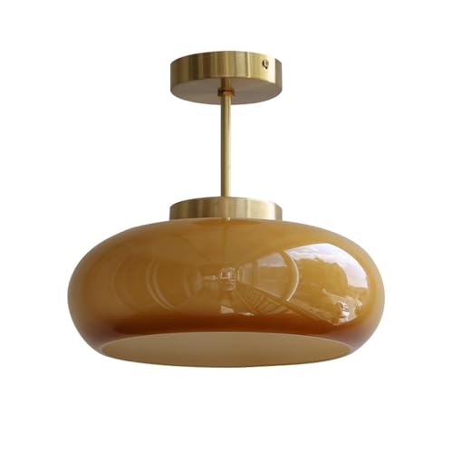 Plafonnier laiton école en verre orange vintage E27