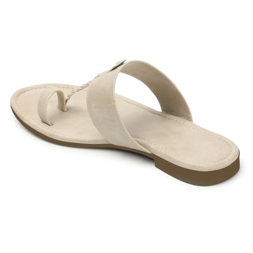 Image of Naitik Women's Kolapuri Casual Flat Sandals, Ladies Ethnic Flat Chappals for Party & Occasions (Cream)