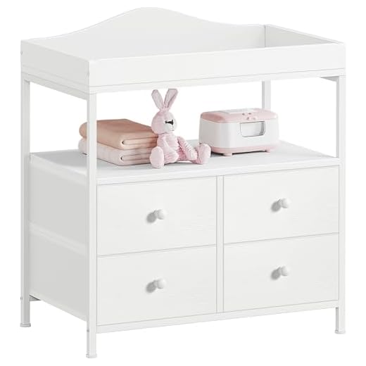 BOLUO Changing Table Dresser with 4 Fabric Drawers and Open Shelf, Baby Dresser with Changing Table Top Diaper Changing Station with Storage for Nursery Modern (White)