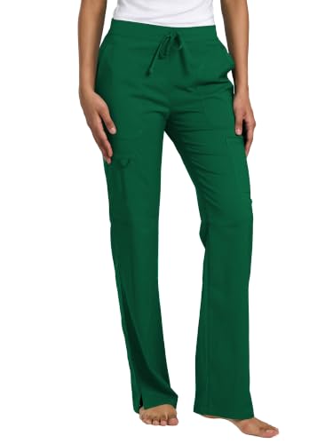 Scrubs Pants for Womens, Mid Rise Pant with Side Slits, Hunter Green, XS