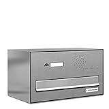 AL Briefkastensysteme 1 er Briefkasten für Tür/Zaundurchwurf mit Klingel, 1 Fach DIN A4, wetterfeste Premium Briefkastenanlage aus V2A Edelstahl