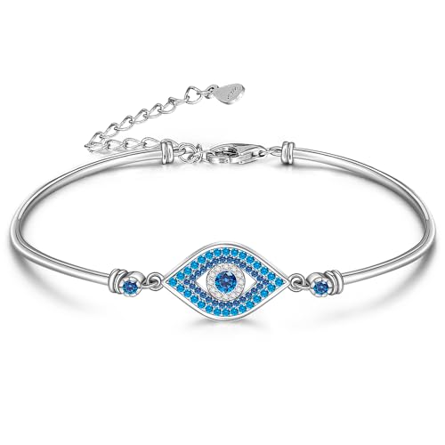 Fenthring Blue Evil Eye Bracelet for Women Blue Evil Eye Bracelets Sterling Silver 925 Turkish Greek Jewelry for Protection Bangle