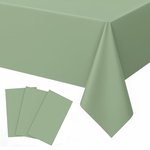 Jetelete 3 Pack Sage Green Plastic Tablecloth 54x108 inch Disposable Rectangle Table Cloth Waterproof Tablecloth for Baby Shower Family Dinners Holiday Parties