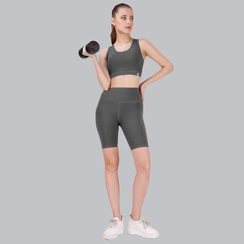 Image of SOIE Women Polyester Blend Sports Shorts High Waist Knee Length with Side Pocket Quick Dry Squat Proof Athleisure Shorts for Workout
