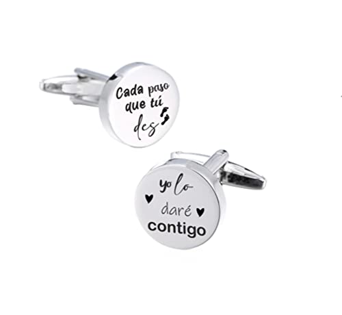 Gemelos personalizados para bodas, comuniones, regalo padrinos (Cada paso que tu des pie, Acero inoxidable)