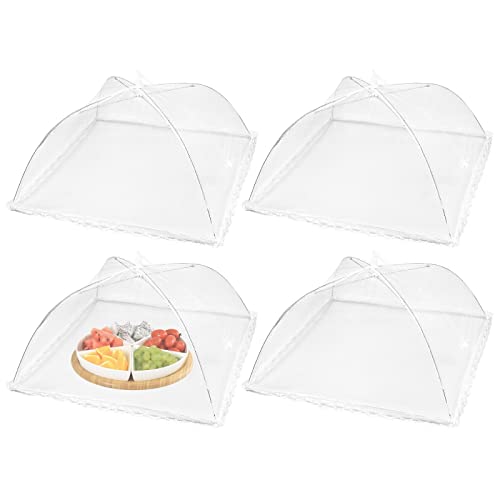 4Pcs Cloche Alimentaire Pliable en Maille Housse Couverture, Cloche a Fruit Cloche a Fromage Anti-Mouches Moustiques dans Le Jardin, Blanc