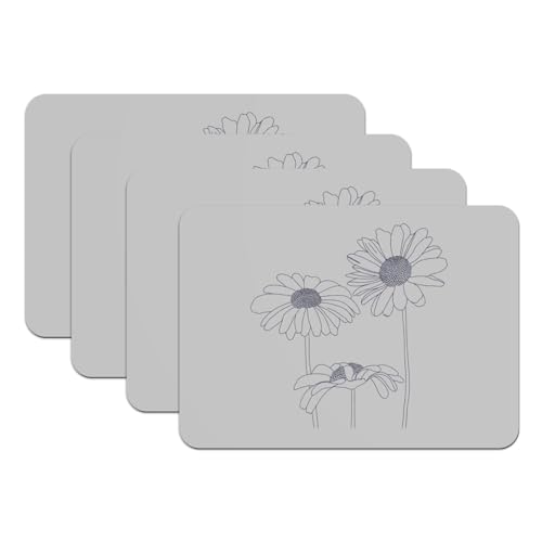 Set de table anthracite grand format 4 pièces avec dessous en caoutchouc imprimé fleurs - 2