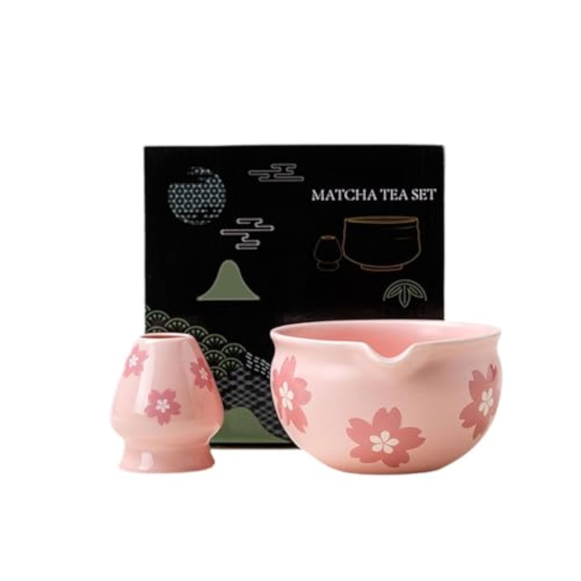 2 Pieces Ceramic Matcha Bowl Set with Whisk Holder, C