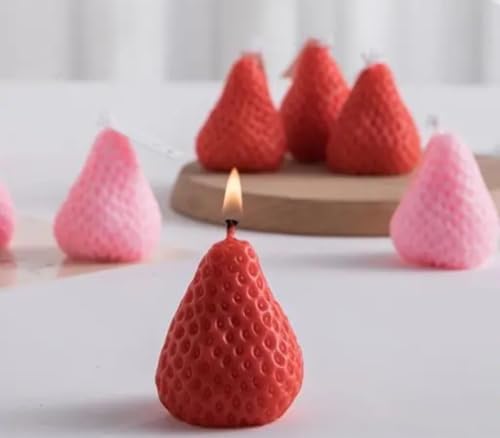 Bougies en forme de fraise décoratives et artisanales rouge rose x10