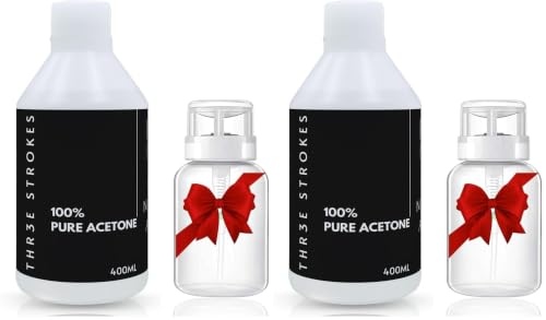 Image of THR3E STROKES Acetone | Clear | NOT FOR MEDICAL USE | Nail Polish Remover | Nail Colour Remover | A++ Grade,400ML (PLUS EMPTY ACETONE BOTTLE) (Pack of 2)