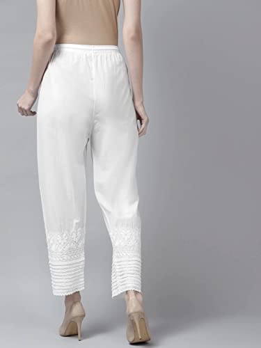 Ada Hand Embroidered Lucknowi Chikankari White Cotton Palazzo Pant for Women A7111512