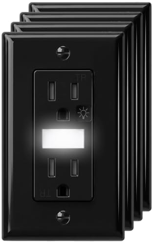 Black Wall Outlet with LED Night Light, 4-Pack, Tamper Resistant Receptacle