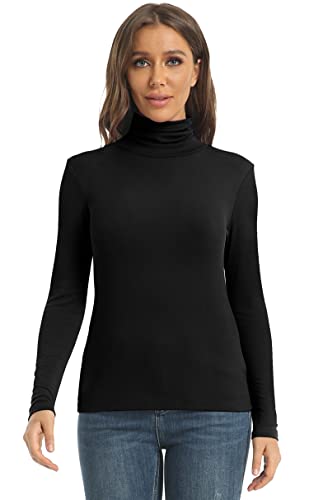 Image of Women's Casual Long Sleeve Turtleneck Tops Slim Fitted Lightweight Base Layer Shirts