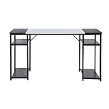 Homy Casa Escritorio grande para computadora de 120 cm con estantes de almacenamiento de 2 niveles, mesa de madera industrial de estilo antiguo, marco de metal para PC, portátil, mesa blanca y negra