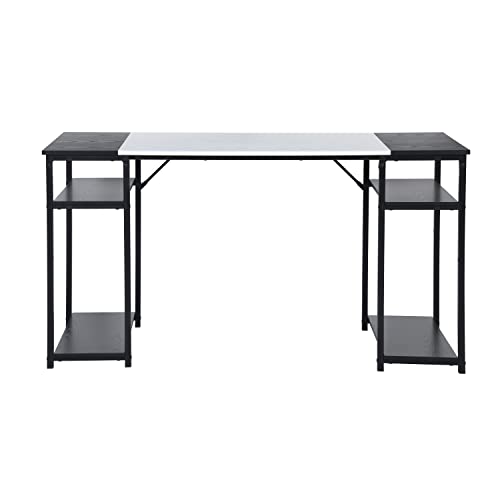 Homy Casa Bureau d'ordinateur 120cm Grand Bureau à Domicile Bureau Bureau Bureau de Jeu avec étagère de Rangement 2 Couches Style Industriel pour PC Portable Noir et Blanc