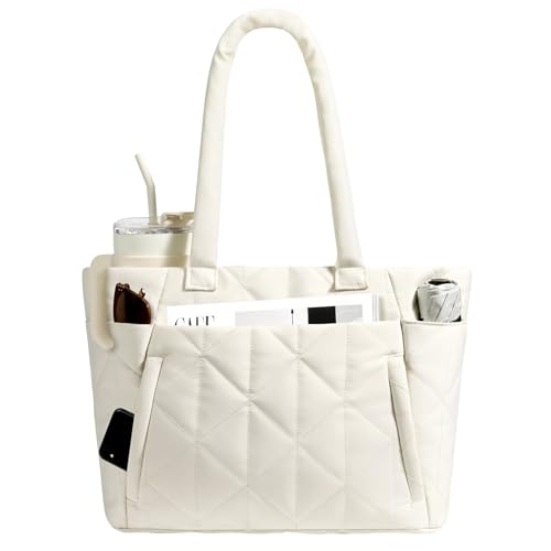 CHUNLI Laptop Tote Bag for Women 15.6 Inch, Quilted Work Shoulder Bag with Multiple Pockets & Luggage Strap for Office Travel