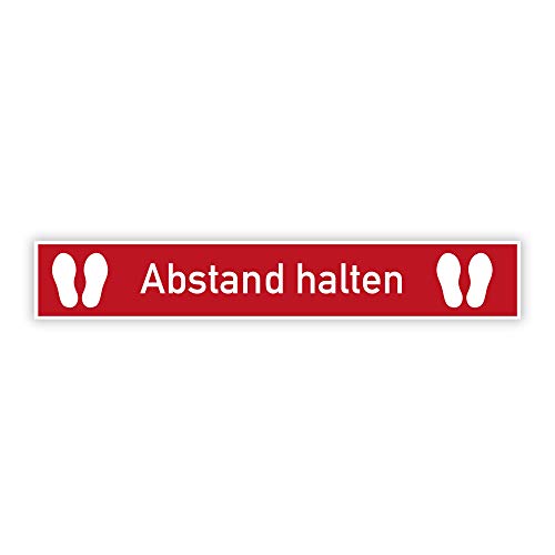 stempel-fabrik – Bodenaufkleber 'Abstand halten' – Abstandsaufkleber für den Fußboden zur Wahrung der Diskretion – selbstklebende Bodenmarkierung mit Rutschhemmung (15 x 100 cm | Rot)