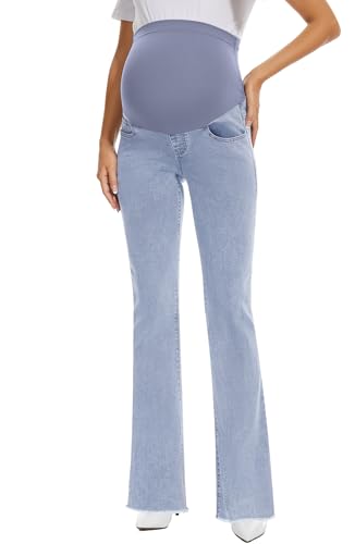 Image of GLAMIX Women's Stretch Maternity Bootcut Jeans with Pockets Over The Belly Bell Bottoms Flare Denim Pants Pregnancy Clothes
