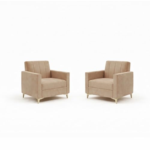 Image of Marvello 3+1+1 Fabric Sofa Set for Living Room | Soft Velvet Upholstery, Sturdy Wooden Frame | Stylish Sofa for Hall & Office Spaces (Beige)