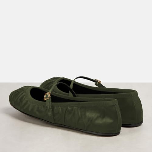 FOWT Women Fashion Round Toe Pleated Foldable Ballet Flats Single Strap Comfortable Mary Jane Flats for Ballroom Dance Casual Walking Size 4-16 US4