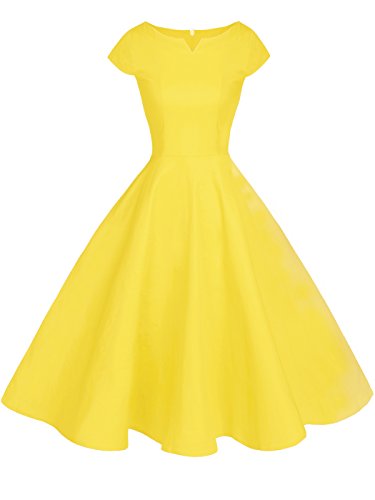 Fairy Couple Rockabilly DRT019 Robe de bal vintage à manches courtes - Jaune - XX-Large