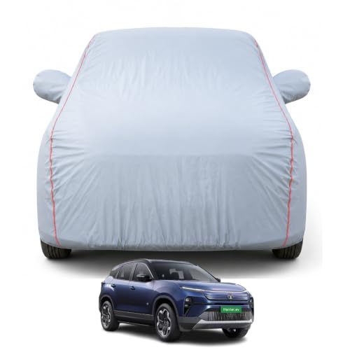 Image of Premium Car Cover for Tata Harrier EV 2023-2026 Models | Waterproof, UV & Dust Protection | Mirror & Antenna Pocket | Triple Stitched, Soft Inner Lining, Belt & Buckle (Dark Grey)