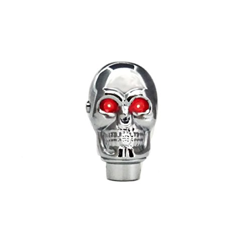 Anzene Argent Chrome Crâne Stick Shift Bouton LED Lumières Pommeau de levier de vitesses Manuelle Manette Shifter Boutons (Yeux Rouge)
