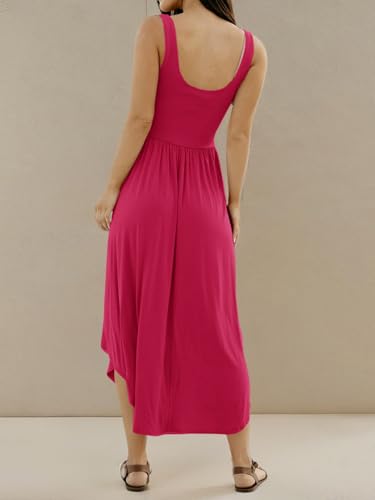 Image of Langwyqu Womens 2026 Summer Sleeveless Tank Dress Empire Waist Asymmetrical Flowy Casual Maxi Dresses