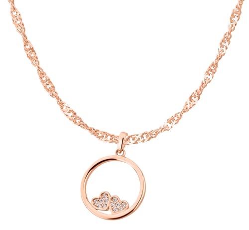 Ardeo Aurum Damen Schmuck-Set aus 333 Gold Roségold Herz-Kreis Anhänger Singapurkette Länge 45 cm