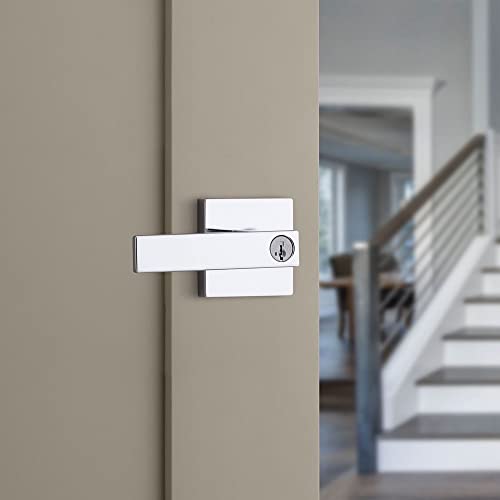 Image of Kwikset Singapore Entry Door Handle with Lock and Key, Secure Keyed Reversible Lever Exterior, Doorlock, For Front Entrance and Bedrooms, Polished Chrome, Pick Resistant Smartkey Rekey Security