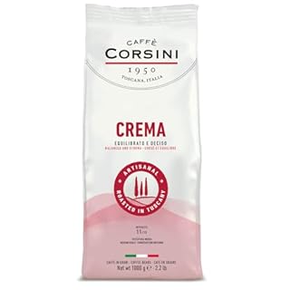 Caffè Corsini - Café en Grains 1 kg Crema, Mélange Arabica et Robusta, Torréfaction Moyenne, Goût Équilibré et Déterminé, Origine Amériques, Asie et Afrique