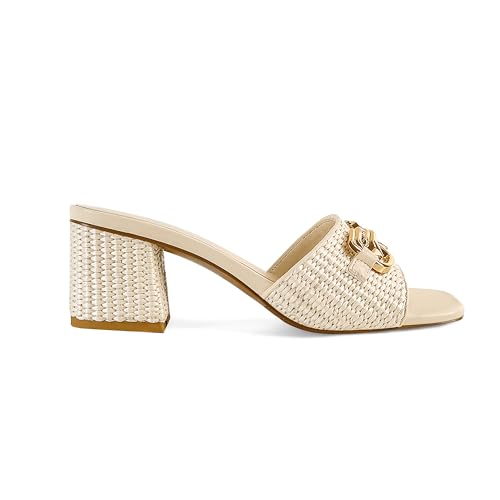 Image of SOVANYOU Women's Raffia Sandals Square Toe Slip on Mules Comfortable Dressy Sandals Chunky Block Heels for Beach Party Vacation Shoes