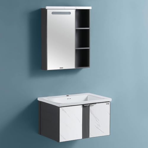 Image of Plantex Bathroom Vanity Cabinet Set /LED Light Glass Mirror Cabinet /Ceramic Basin for Bathroom - Pack of 1 (White & Black)