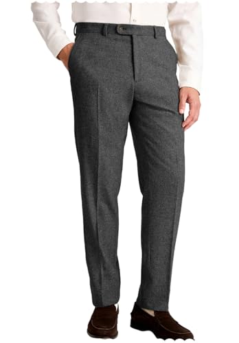 Men's Retro Herringbone Tweed Dress Trousers Slacks Streight Regular Fit Suit Pants for Men
